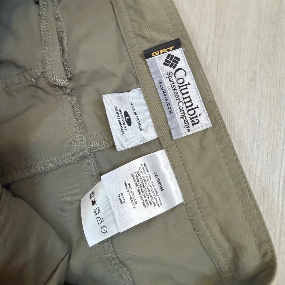 Columbia GRT Mens Convertible Cargo Pants Green Large 32 Inseam EM8166